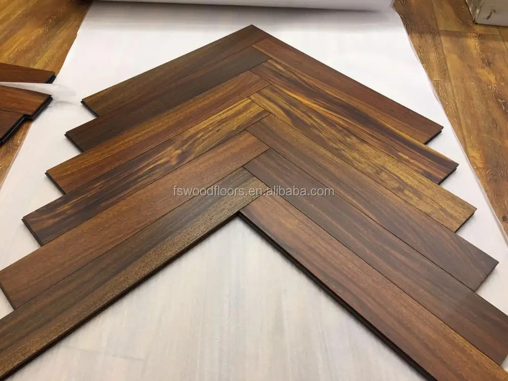 Exotic Tobacco Road African Teak Herringbone Hardwood Flooring