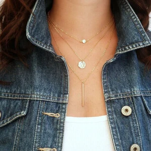 XUSHI rhinestone multilayer necklace gold long boho custom women jewelry X19S010