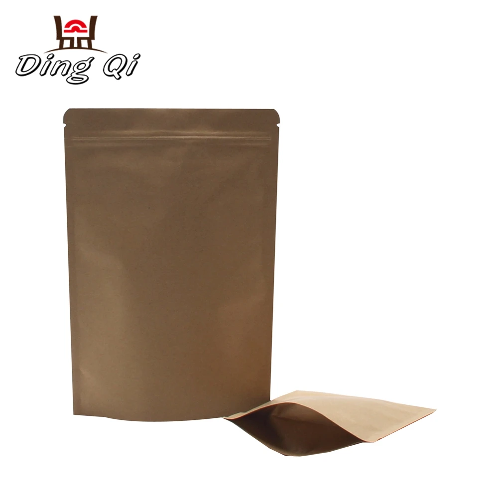 Stock kraft paper aluminum foil lined stand up pouch with zipper