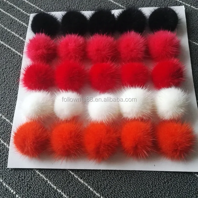 Colorful Custom High Quality Mink Fur Pompoms Mixed Colors 3cm 4cm 5cm