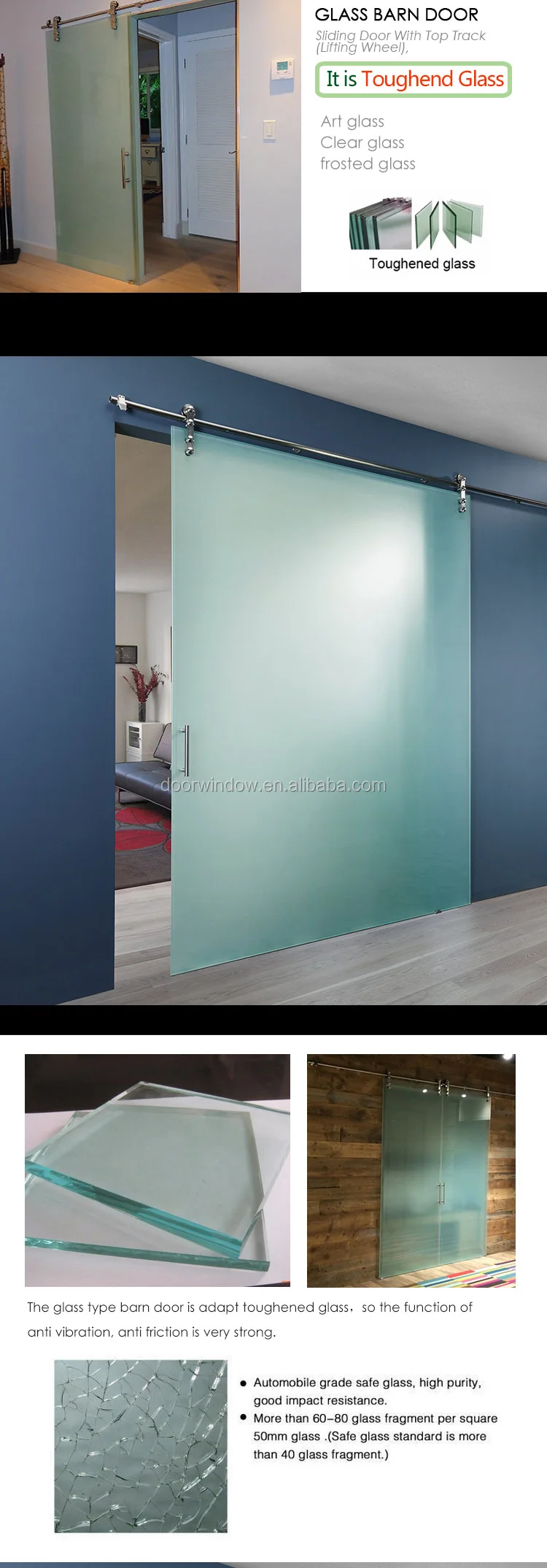 Simple decorative design frosted glass interior bathroom doors for partition