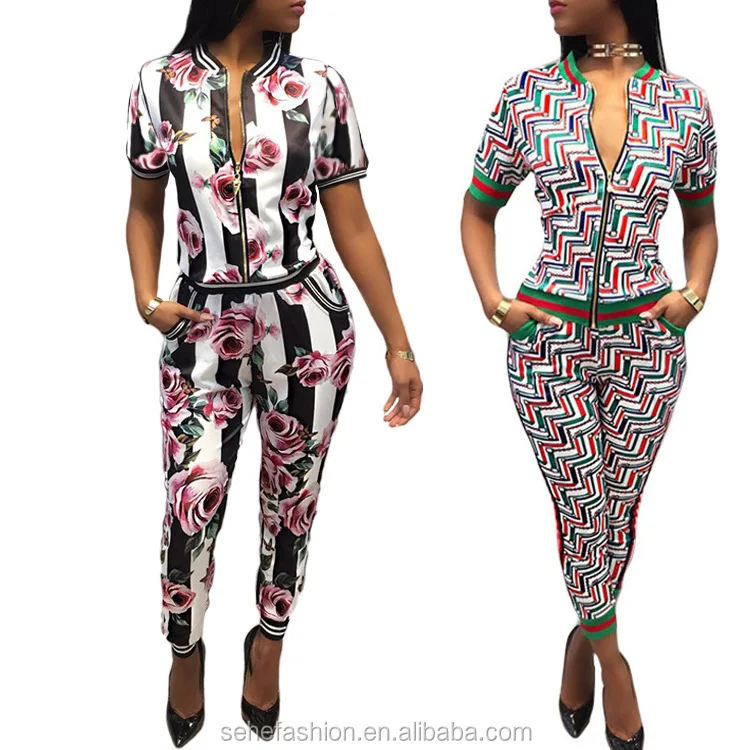 

LS97485 Rompers for women short sleeve two pieces sport jumpsuit with zipper wholesale