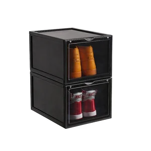 Image of Drop top collapsible clear display safety folding plastic high-heel shoe packaging storage boxes with lid custom