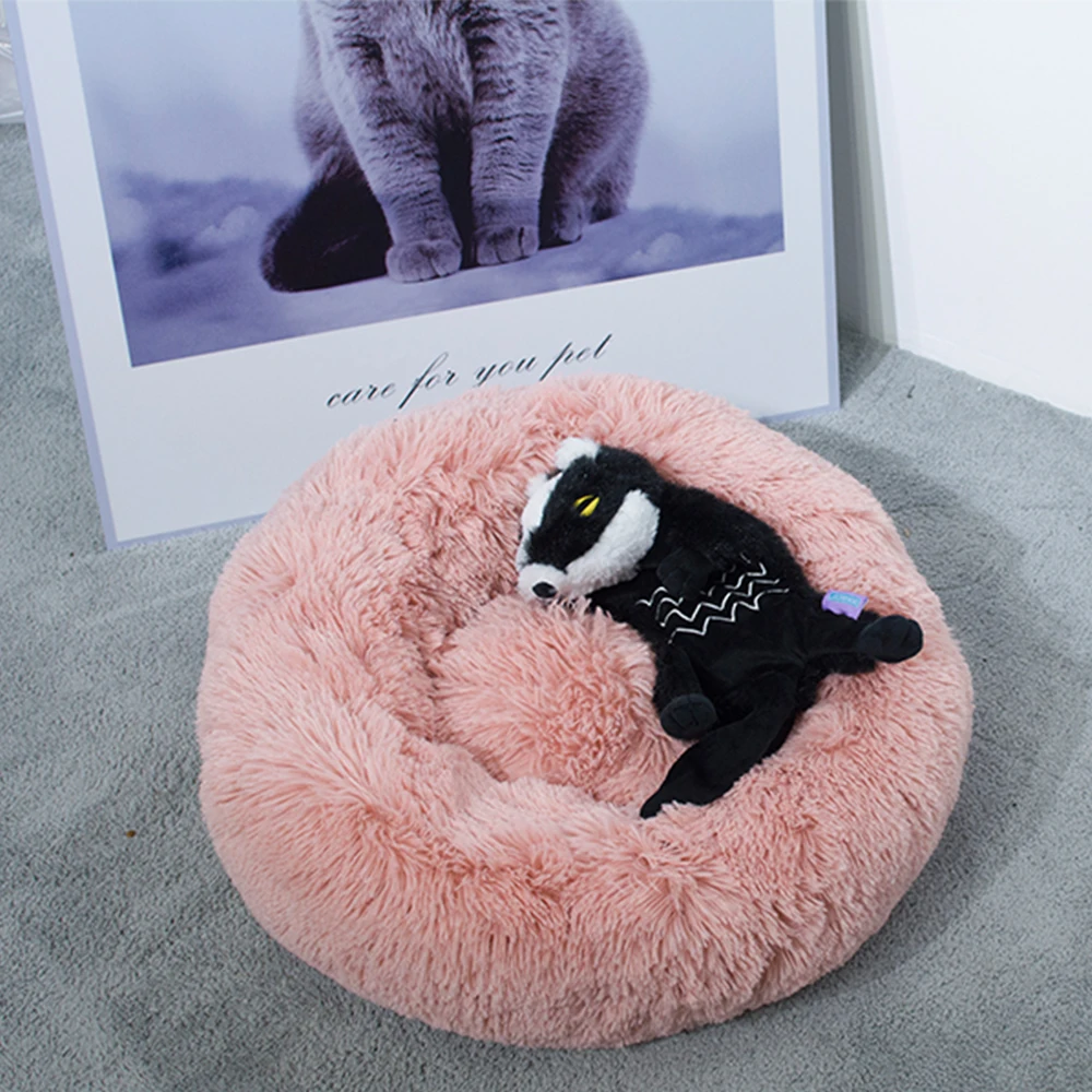 

wholesale manufacturer OEM soft luxury pink grey white pet cat dog round cushion bed, Pink,gray,white