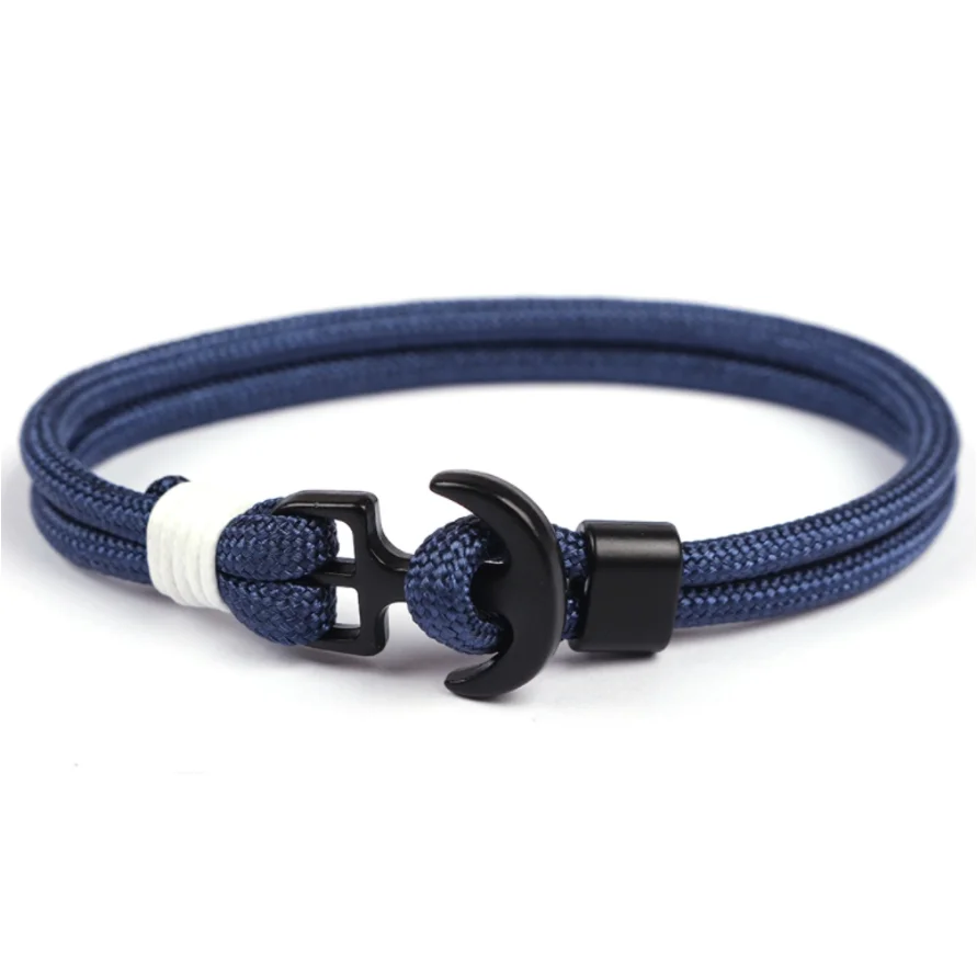 

Nylon rope black anchor bracelet for men bangle & bracelet black plating alloy anchor jewelry gift unisex, N/a