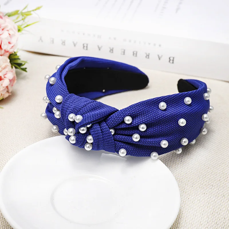 LRTOU Wholesale Hair Accessories Girls Plain Fabric Knot Plastic Headband Custom Pearl Hair Bands For Women