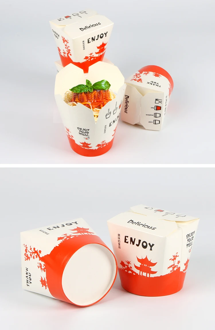 Take Away 16oz 26oz 32oz Biodegradable Round Bottom Disposable Food Container Noodle Fried Chicken bucket Paper Pasta Box