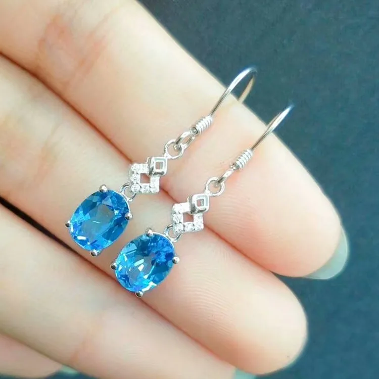 

fine jewellery factory wholesale 2018 new design natural blue topaz gemstone drop earrings 925 sterling silver jewelry for women