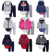 

3pcs long sleeve fleece hooded baby jackets coat matching with bodysuits and pants