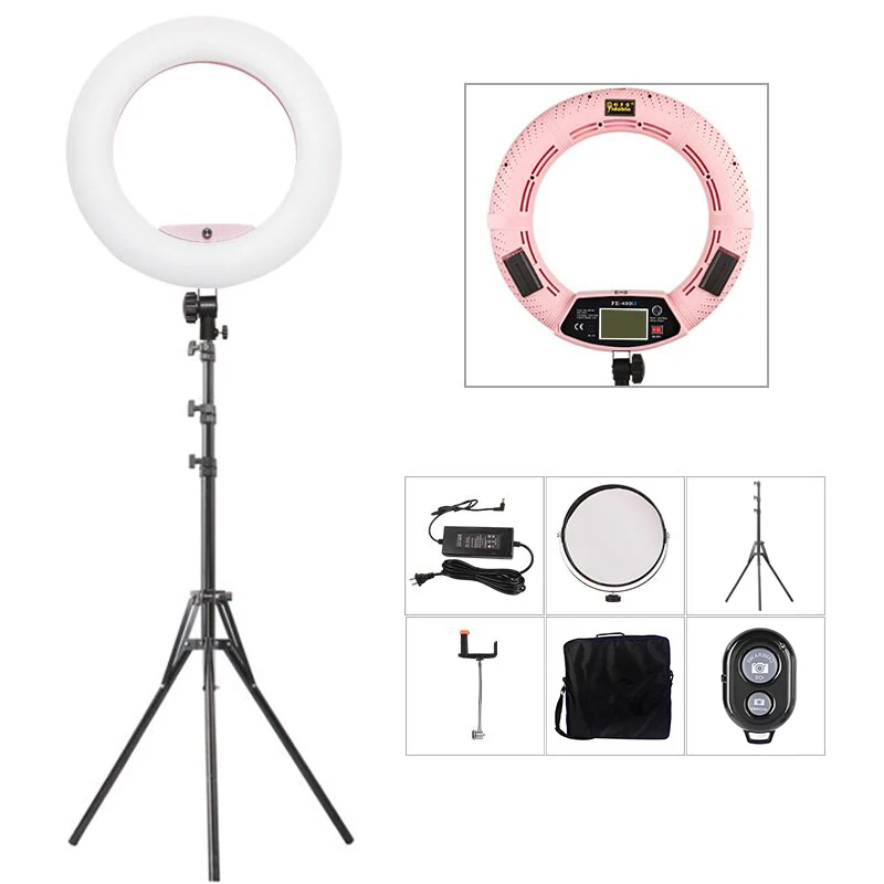 

18'' 96W FD-480II Set led ring light bi-color warm white studio photo video shooting makeup led light kit 5500k light stand &bag, Black pink white