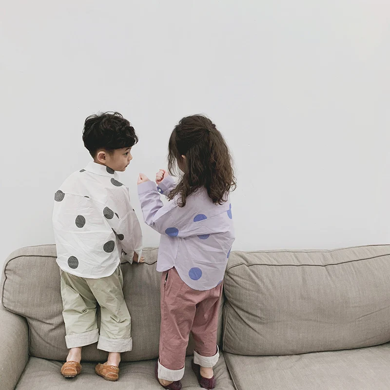 
2020 new Polka dot cheap shirt causaln kid clothing cotton shirt boys girls long shirts 