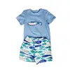 Adorable Breathable Blank T shirt With Fish Pattern Woven Baby Shorts Boys Set Clothes