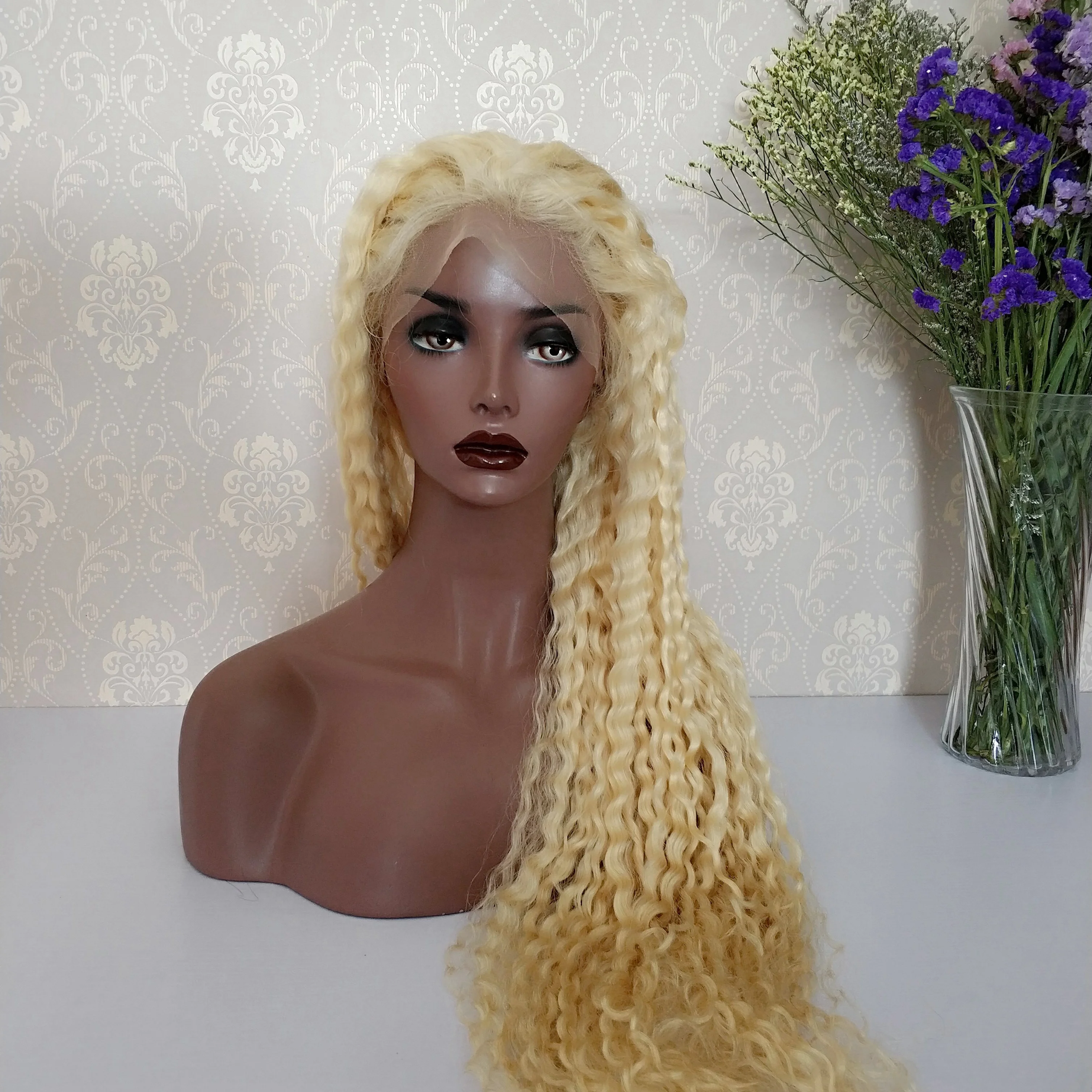 2018 Wholesale High Quality 613 Curly Brazilian Hair Virgin Cuticle Aligned Hair Full Lace Wigs For Black Women With Baby Hair