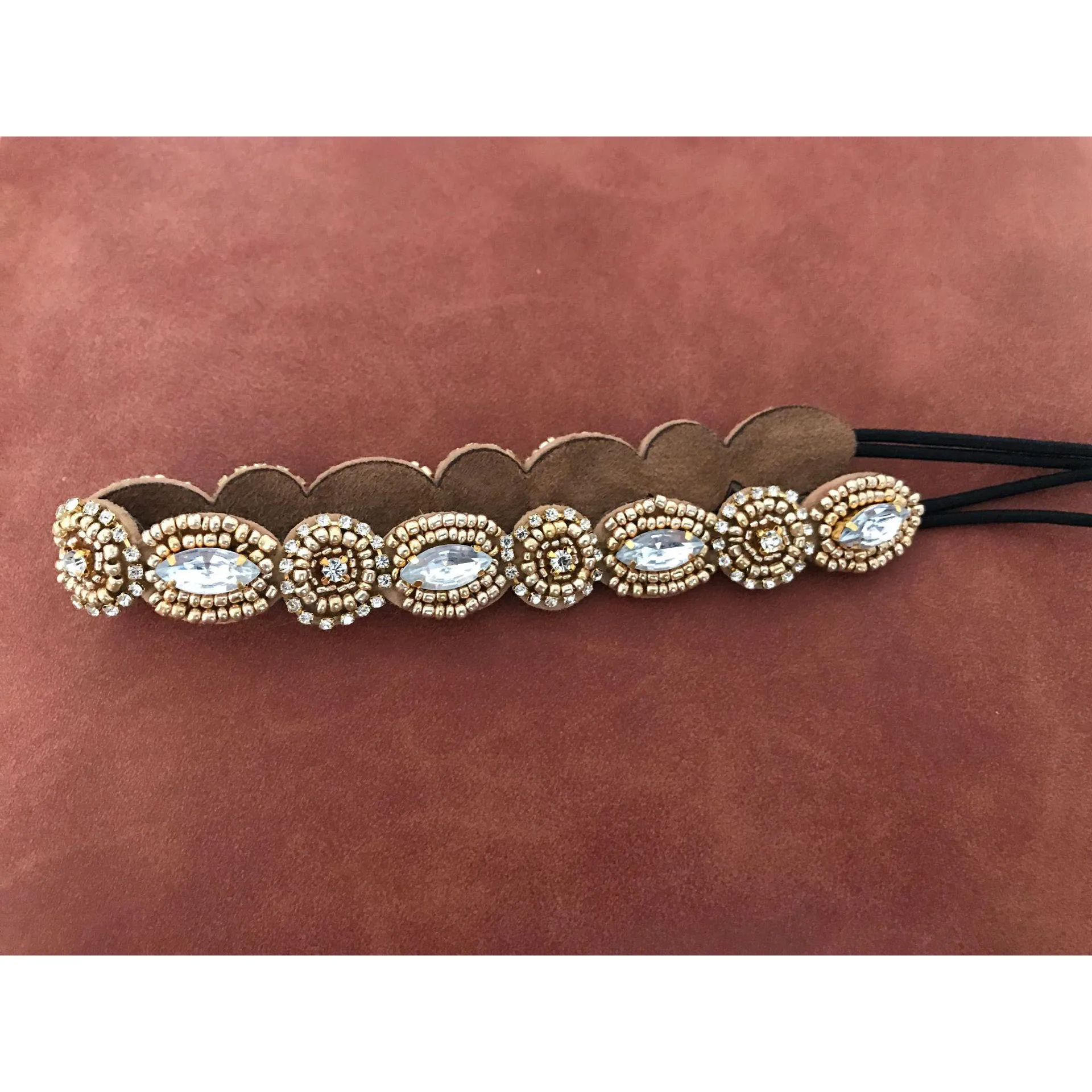 National Ethnic Beads Handmade Party Rhinestone Elastic Hair Band Hair Accessory Headband Hair