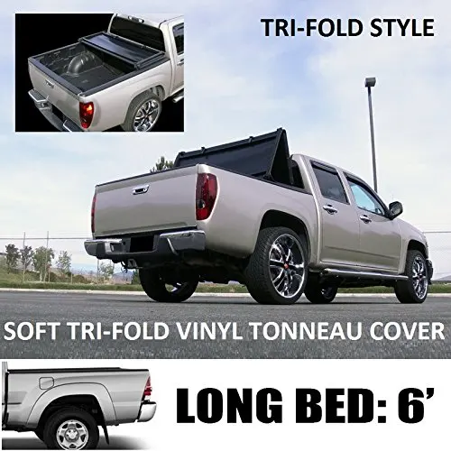 VXMOTOR Tri-Fold Soft Vinyl Truck Bed Topper Cap Tonneau Cover 2016-2017 Toyota Tacoma 6 Ft 72" Long Bed Access / Double Cab Fleetside