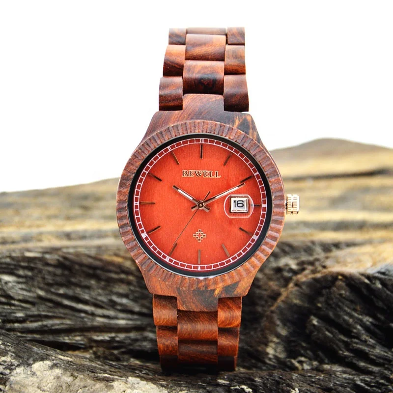 

Custom men's wood watch bamboo wooden watches quartz movement red sandalwood watch