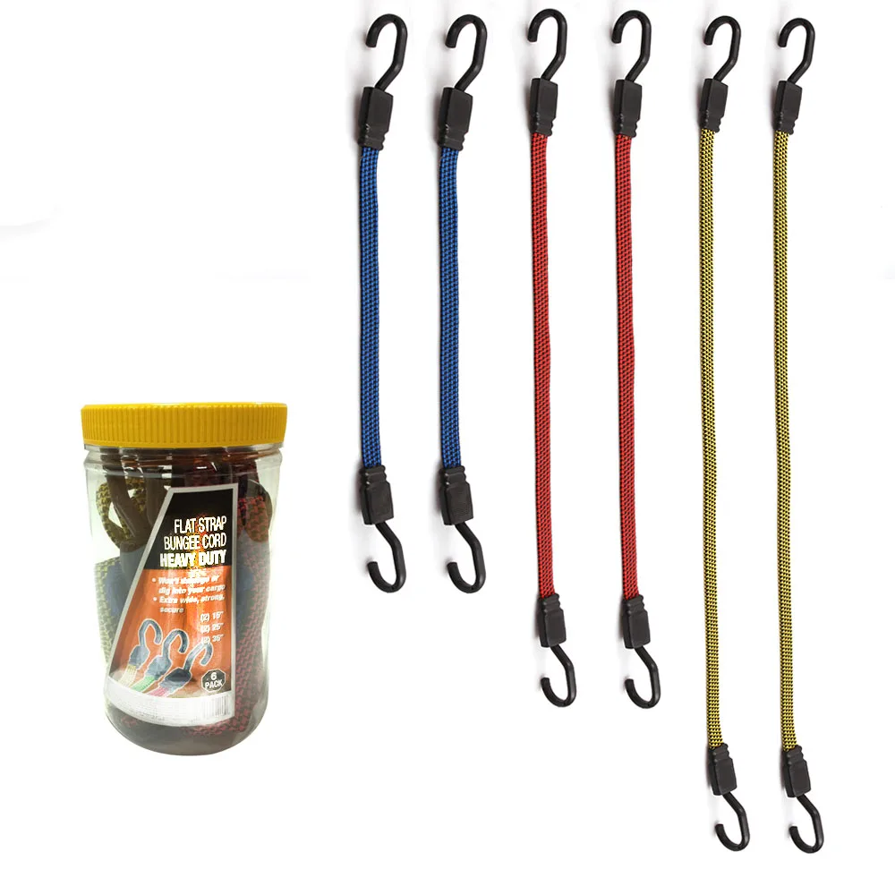 6 Pcs 18mm Rubber Bungee Cord Set Flat Elastic Cord With Hooks Sets 18