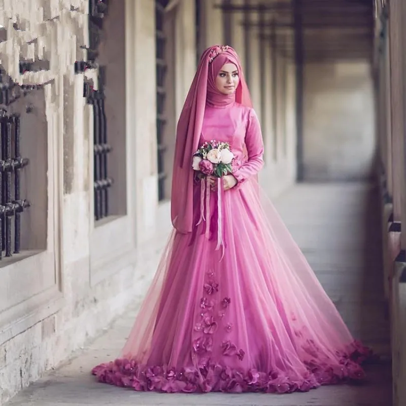 

ZH1532G Vestidos de novia Long Sleeves saudi arabia Muslim A Line Wedding Dresses High Neck Appliques Islamic Bridal Gown, Custom made