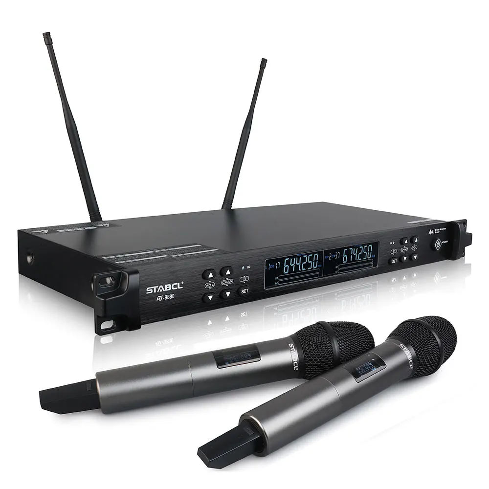 Handheld Style Dual Microphone Wireless Professional Long Range Wireless Microphone For Karaoke