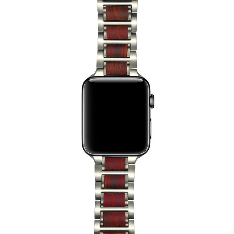 

Stainless Steel Wooden Watch Band For Apple Watch Series 4 44mm