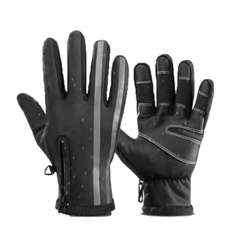 

Wholesale Cycling Mitten Equipment Winter Touch Screen Bicycle Anti-slip Warm Rainproof Windproof Thermal Long Finger Gloves Bik, Black