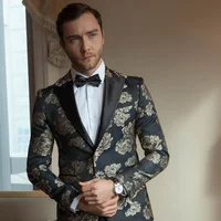 

In-Stock Gold Supplier Italy Fashion Host Ceremony Singer Male Coat Pant Sequined Flower 2 Pieces Suit