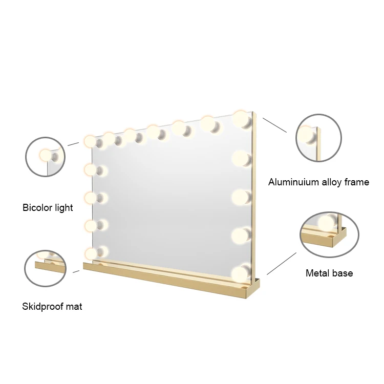 

Broadway Desktop Celebrity Mirror Hollywood Vanity Girl 15 lamps Beauty Makeup Mirror, Black;white;gold;pink;rose gold