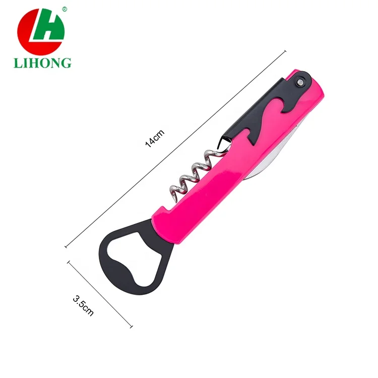 
Custom 2 in 1 Multi Functional Heavy Duty Plastic Handle Metal Bottle Opener for Beer and Wine 