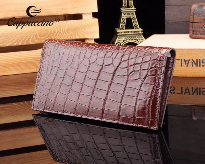 

2020 Cappuccino Classical Luxury Crocodile Skin genuine Leather with high quality men's wallet, Brown