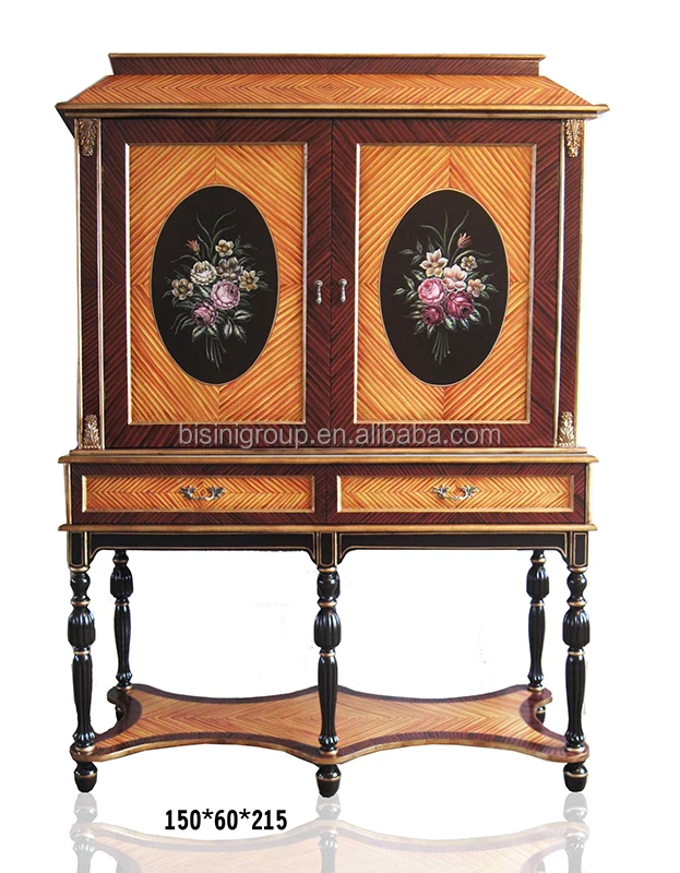 Gorgeous American Display Cabinet On Stand Antique Floral Painted