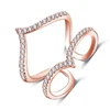 18K Rose Gold Plated Women's Brass Jewelry Finger Ring CZ Diamond Double V Shaped Joint Rings CRI1030