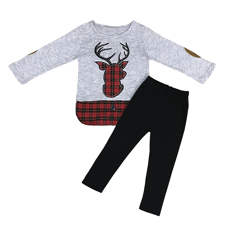 

2018 Children Girls Embroidery Tunic Pants Set Kids Boutique Christmas Outfits Girl Holiday Clothes, As pic