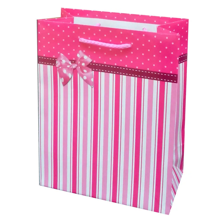 Custom Recycled Design Cartoon Shopping Pink Kraft Paper Bag With Rope Handle
