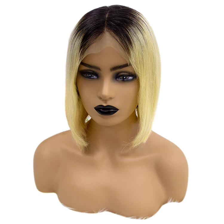 

Wholesale factory 1B 613 short bob lace front wig , short human hair weave wig for black women