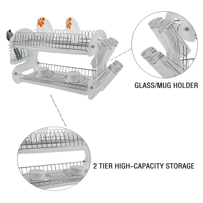 Stainless Steel 2 Tier Kitchen Dish Drying Rack Cabinet Dish Rack