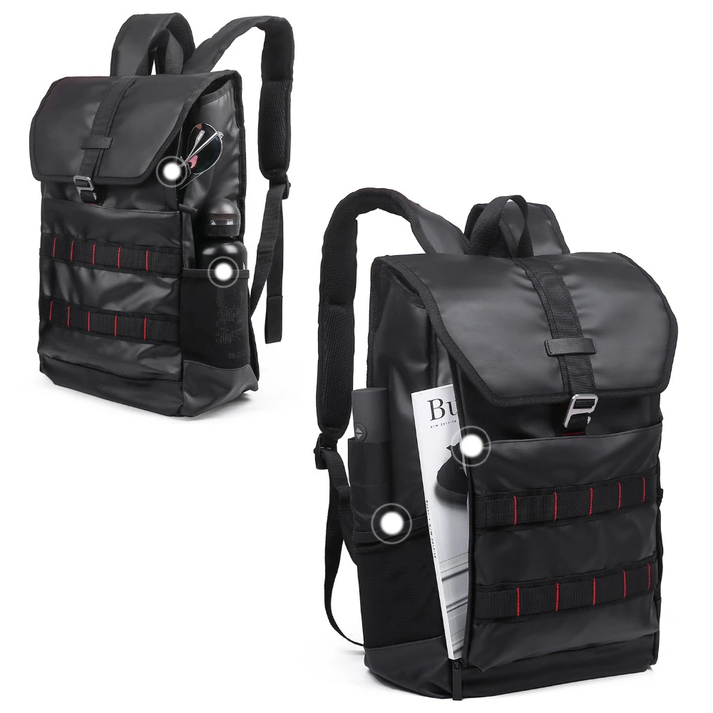mochilas KS-002 PU Leather Laptop Backpack 15.6 Inch Laptop Bag Fashion Travel Rucksack Waterproof Oxford School Backpacks Black