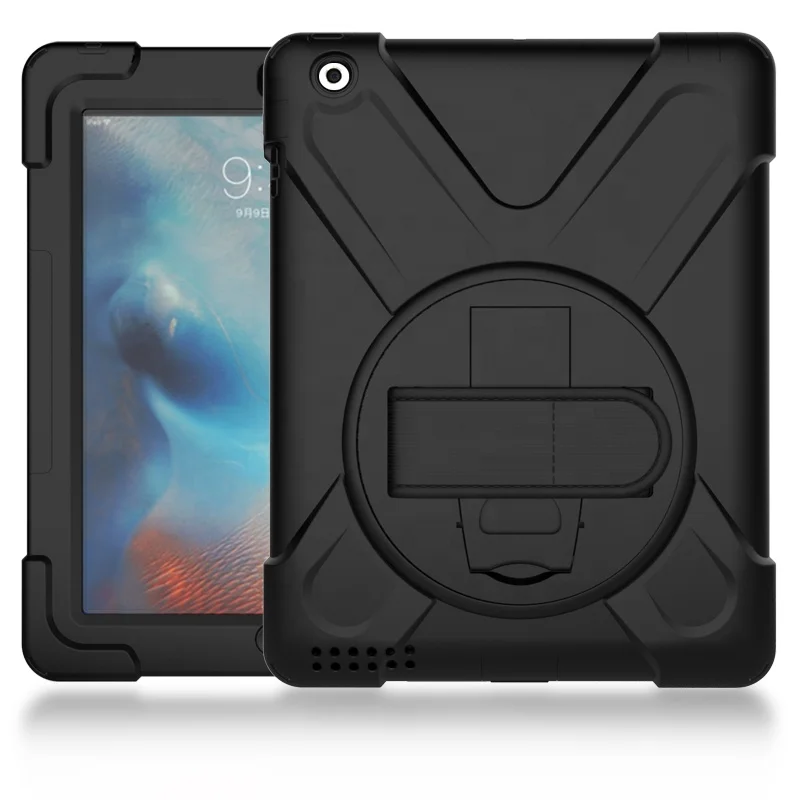 

Rugged shockproof silicone stand holder hand strap POS protective cover case for Apple iPad 4 3 2 with shoulder strap