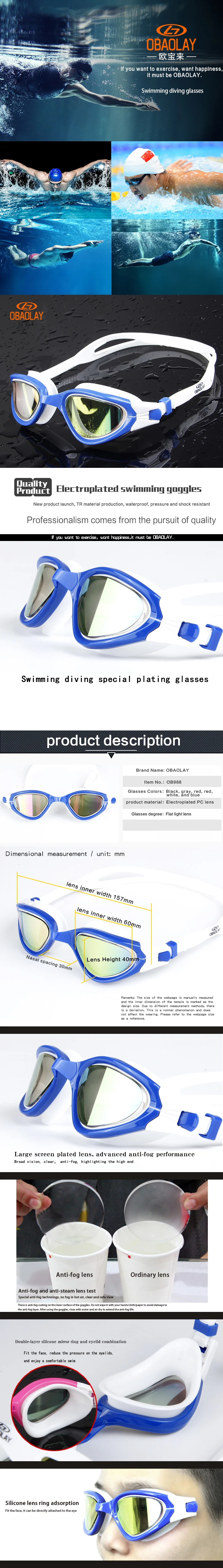 1 Pair Swimming Glasses Large Frame Waterproof Clear Myopia Swim Eyewear 
