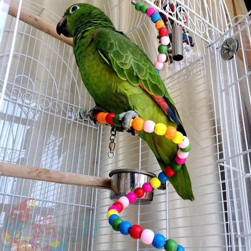 

1 pc Wholesale 100CM Rainbow Beads Birds Toys Hamster Parrot Toys Stairs Parakeet Swing Exercise Wooden Bird Ladder