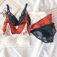 

Lace embroidered sexy transparent underwear without steel ring triangle cup ultra-thin comfortable women's bra suit