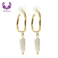 

AIDAILA Stylish 18K Gold Plated Earrings statement Baroque Pearl Earrings Hoop Earrings for women jewelry