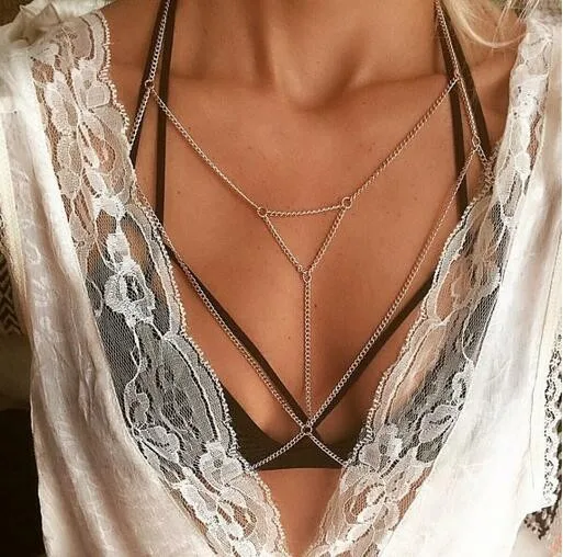 

Women Harness Body Chest Belly Waist Chain Necklace Beach Bikini Jewelry, Gold ,silver