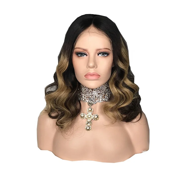 Wholesale Price 14inch Short Bob Body Wave Transparent Lace Brazilian Human Hair Wig Lace Front Wig With Highlight