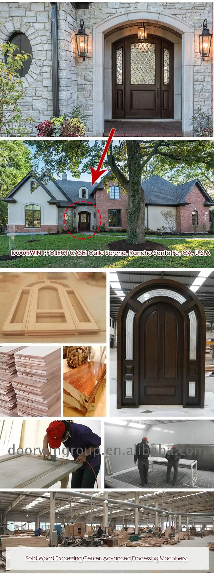Best selling items wooden front door with stained glass double glazed doors wood without