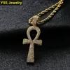 Hip-hop Ice out ankh-cross pendant Jewelry gold plated ankh-cross pendant Whole sale High Quality jewelry ankh-cross pendant