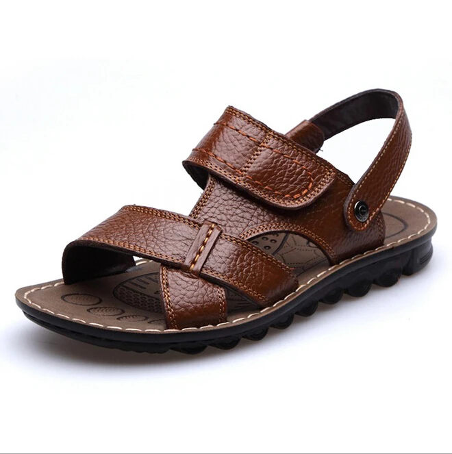 

ZY0112A New men's summer beach leather sandals, Yellow/brown/black