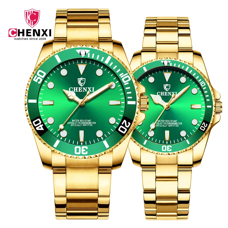 

CHENXI 085 B Fashion Couple Quartz Watches Lovers Gold Top Brand Luxury Male Clock IPG Waterproof Golden Steel Wrist Watches