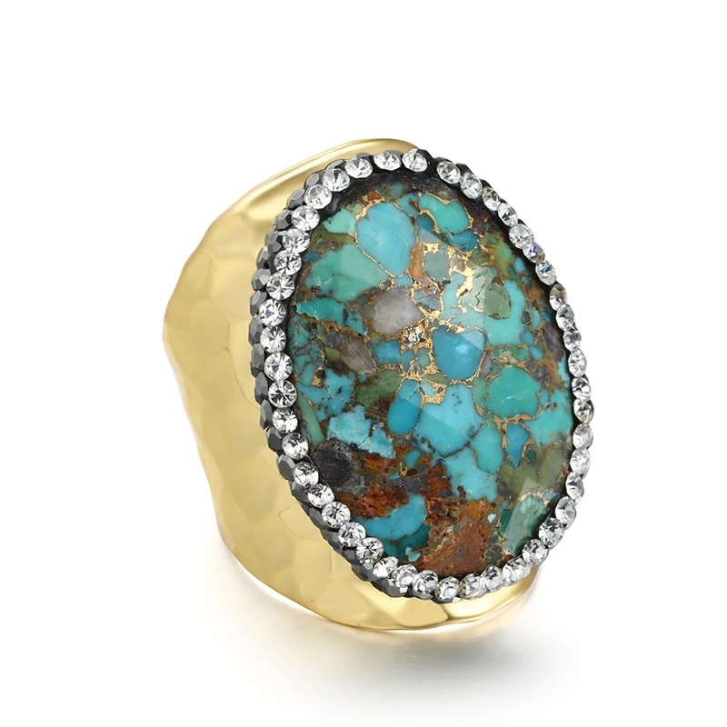 

Wholesale Diamond Agate Ring Natural Stone Turquoise Druzy Gold Silver Ring For Women, Picture