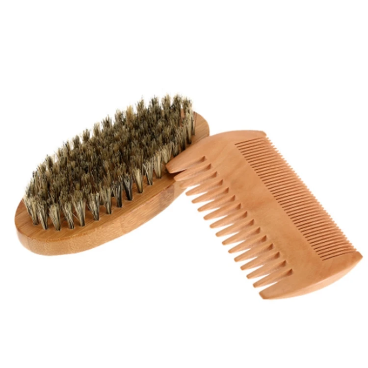 

Travel or business Customized logo Men's Beard Brush And Comb Set, Natural wooden color