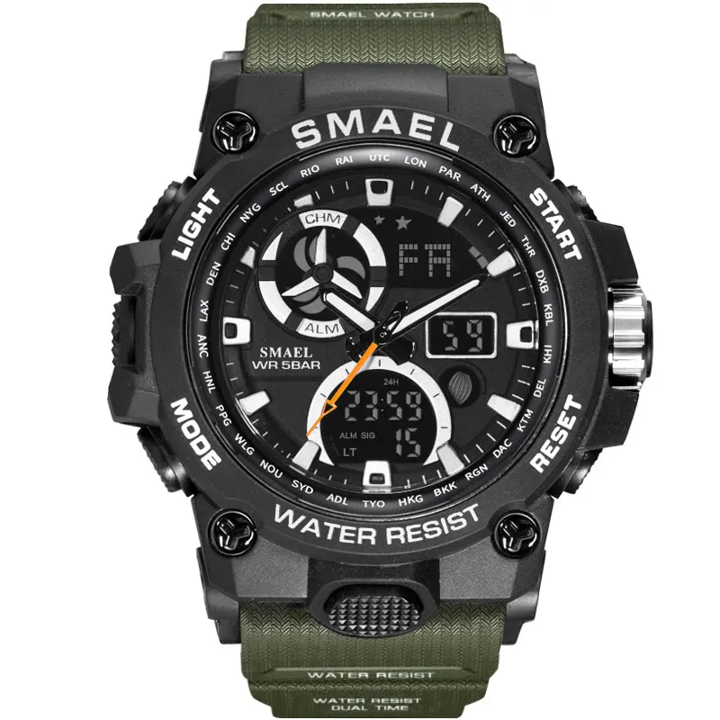 

SMAEL 8011 Mens Dual Display Sport Outdoor Watch Big Dial Quart Silicone Chronograph Digital Men's Wrist Watch, As picture